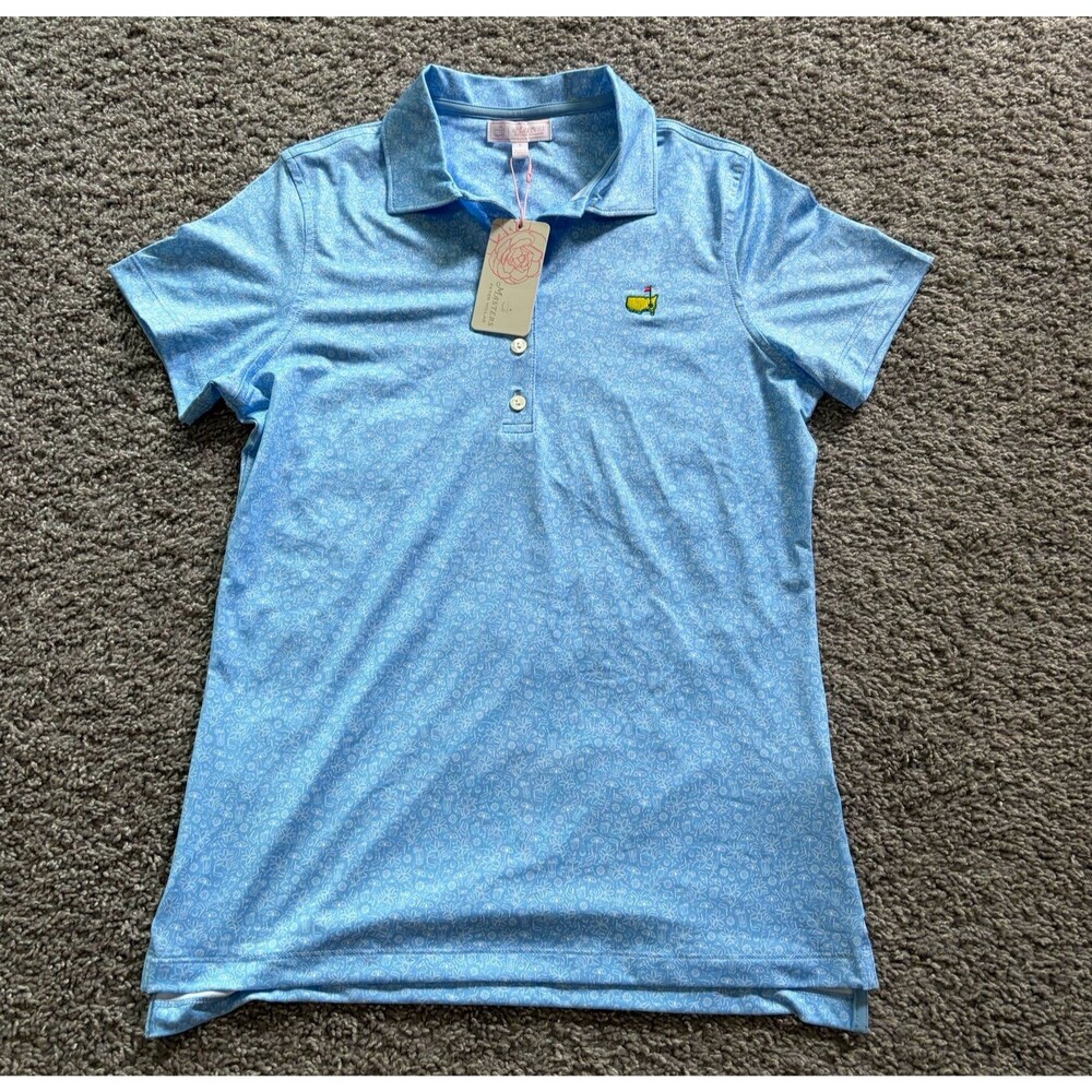 NEW Peter Millar Masters Performance Polo Shirt Golf  Blue AOP Women’s Sz Small